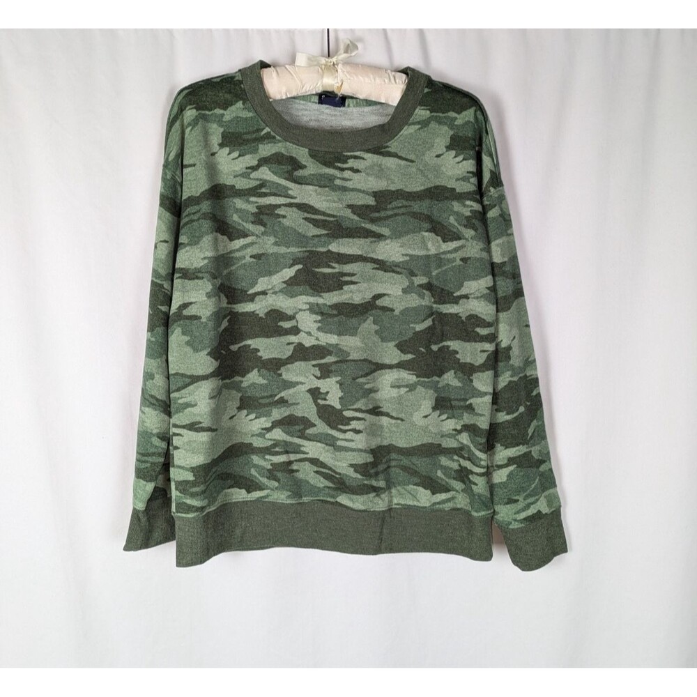 Splendid Green Camouflage Crewneck Long Sleeve Sweatshirt Pullover M Streetwear